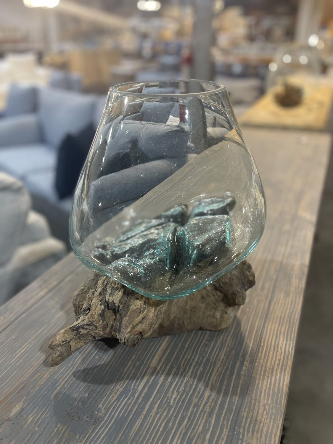 Glass Bowl on Wooden Stand Varies in size