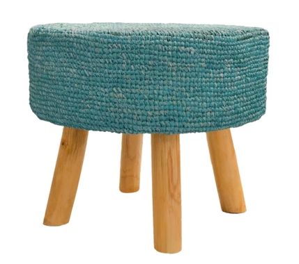 Raffia Stool-Peacock Blue-20x18
