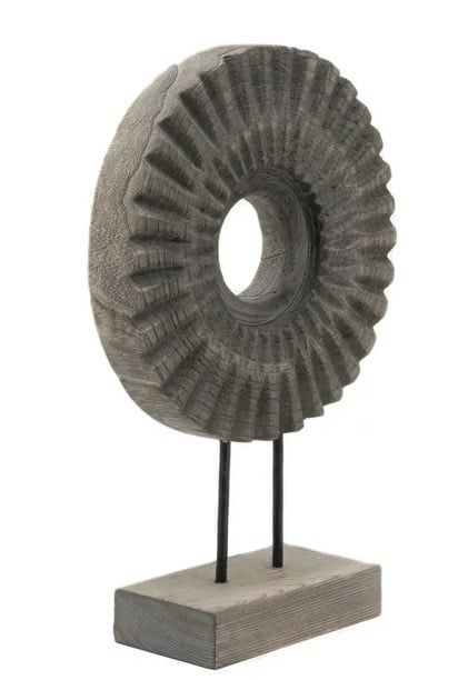 Wood Disc Table Top Deco-Gray 15&quot; h x 3.5 d  x  10&quot; w