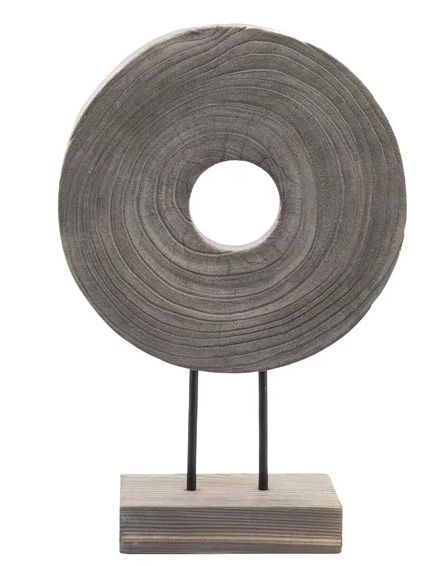 Wood Disc Table Top Deco-Gray 15&quot; h x 3.5 d  x  10&quot; w