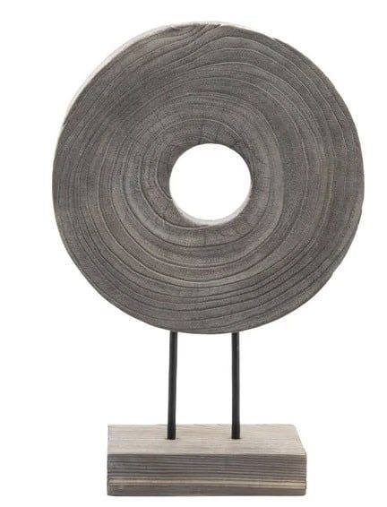 Wood Disc Table Top Deco-Gray 15&quot; h x 3.5 d  x  10&quot; w