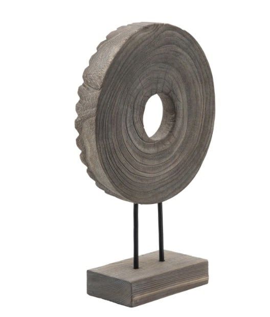 Wood Disc Table Top Deco-Gray 15&quot; h x 3.5 d  x  10&quot; w