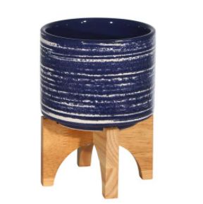 Ceramic Planter on Stand-Blue 5&quot;