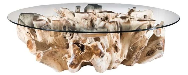 Round Teak Coffee Table Natural 60&quot; W X 60&quot; D X 18&quot; H