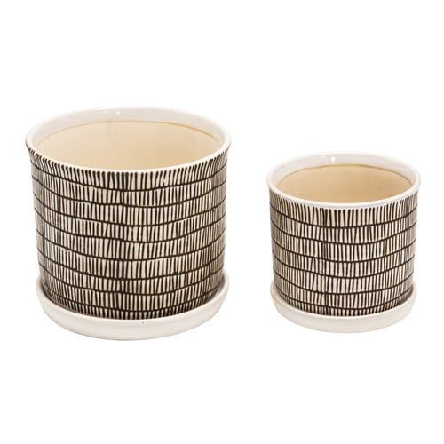 Ceramic Planter W/Saucer Set of 2-Beige