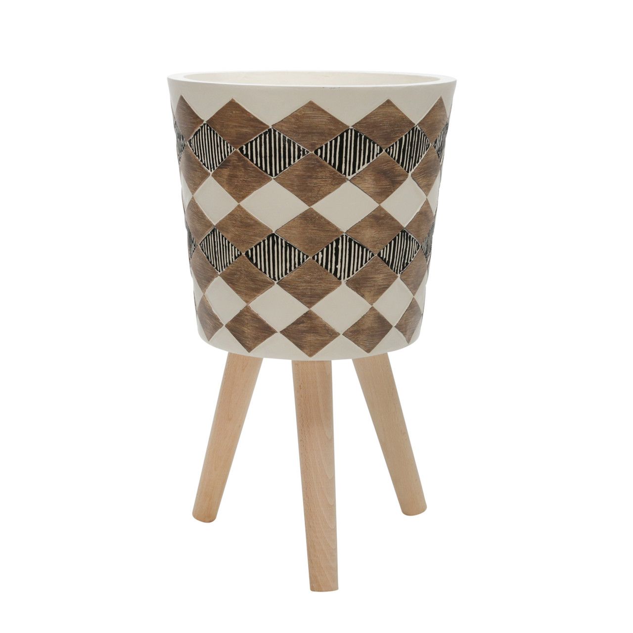 Diamond Planter W/ Wood Legs-Brown 10&quot;