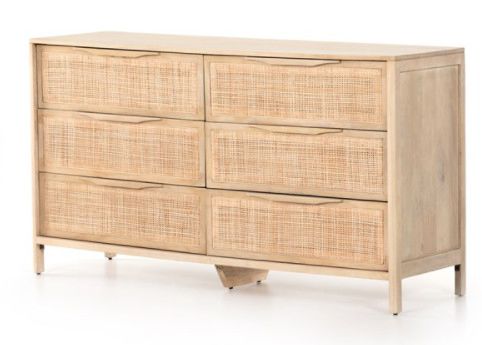 Cane  6 Drawer Dresser 58x17x31.5