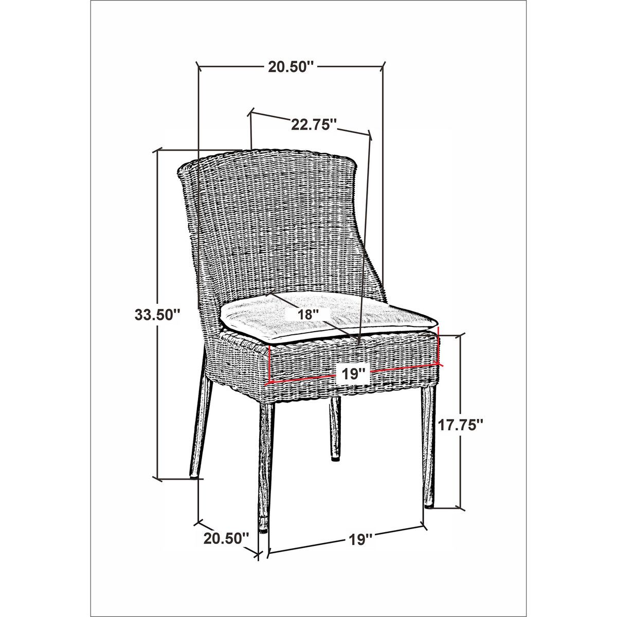 Rattan Weave Dining Chair  20.50 x 23.25 x 33.50