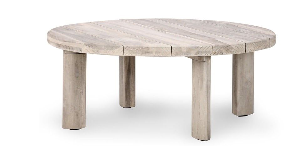 Don 39&quot; Outdoor Round Coffee Table Natural White Wash 39.4 W X 39.4 D X 15.8 H