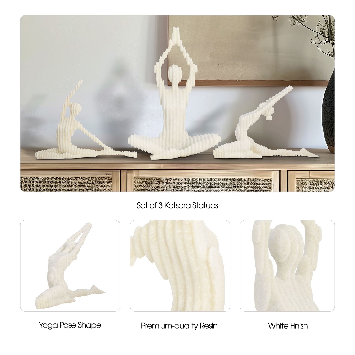 Harmony Resin Statues, White Set of 3 (9/10/16&quot;)
