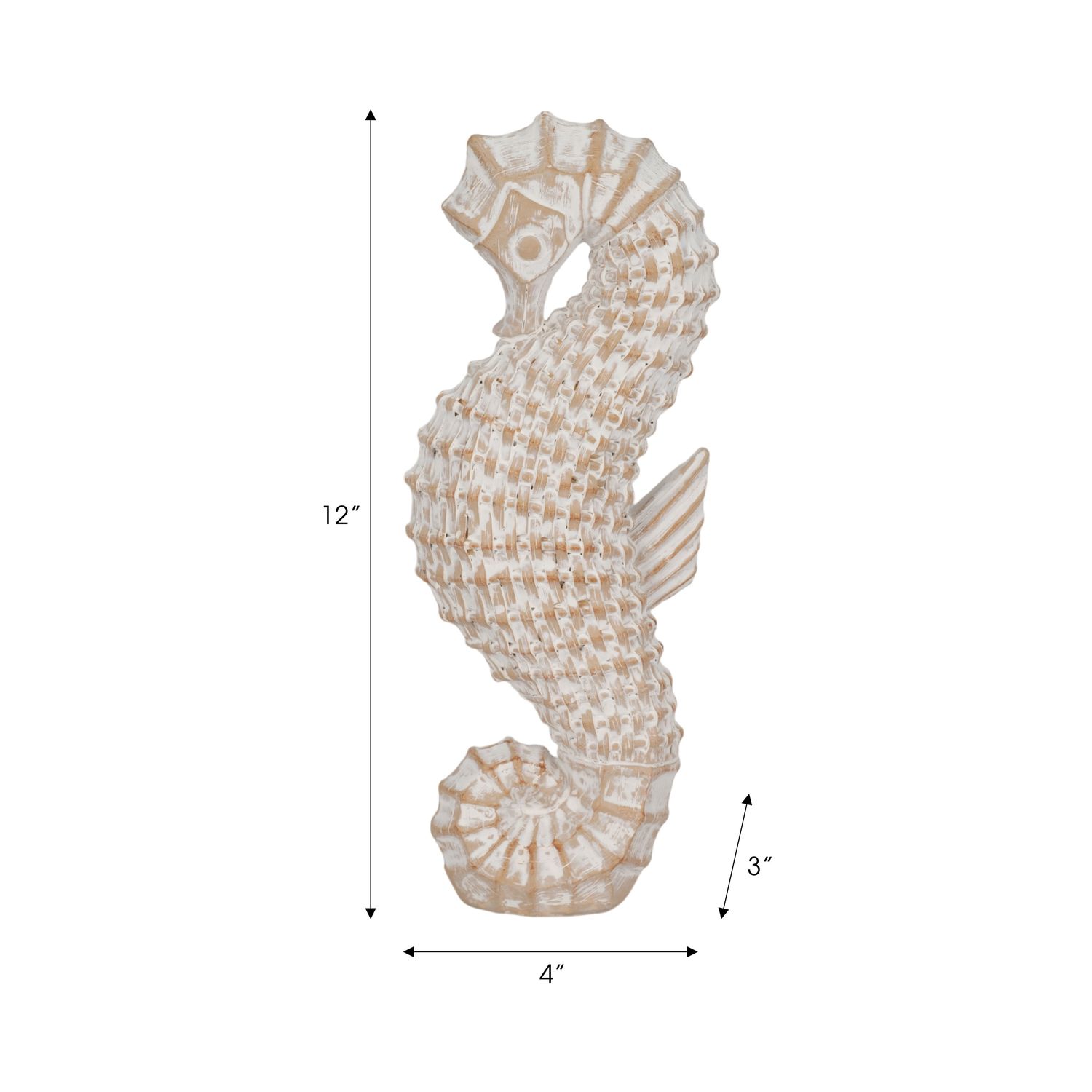 12&quot; RESIN WICKER SEAHORSE, WHITE