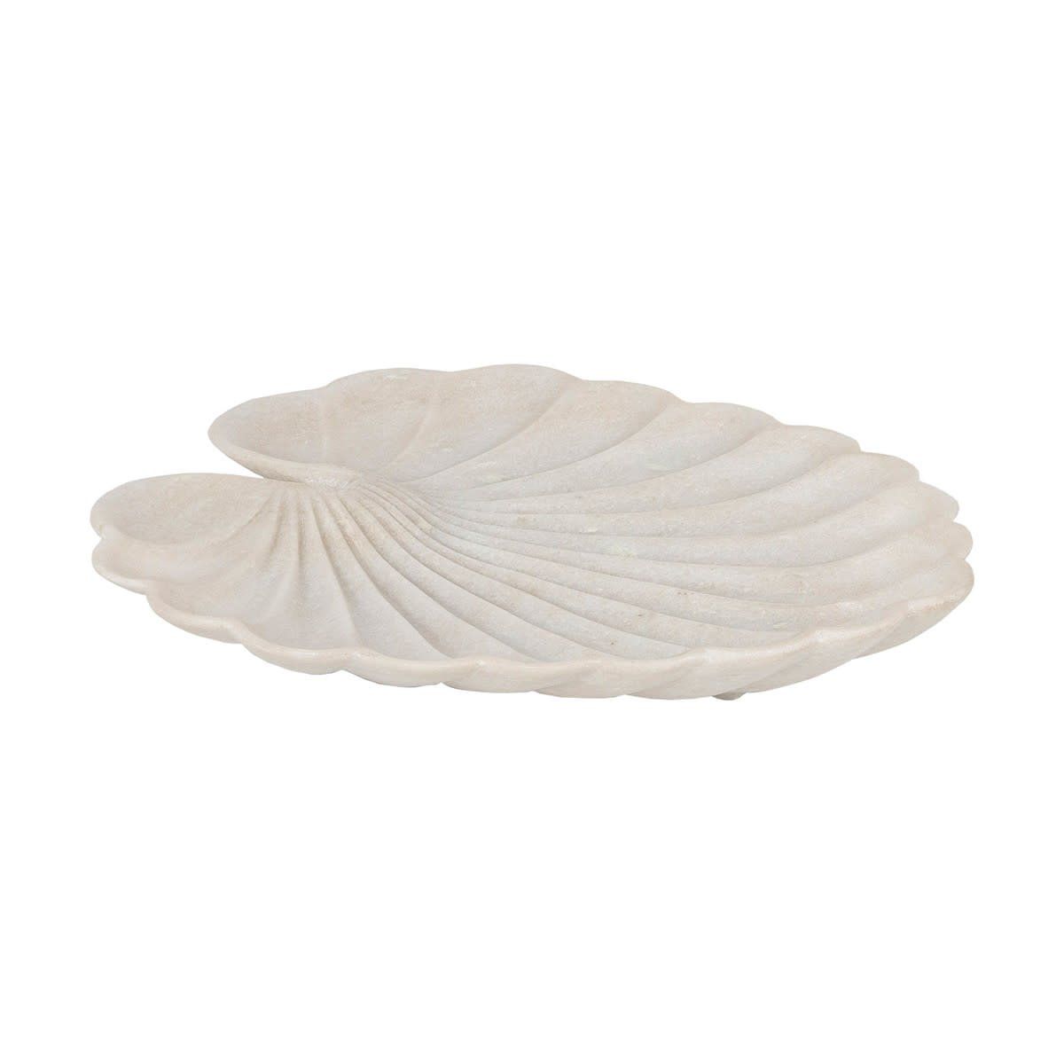 Lily Pad Carved White Marble Decorative Tray  14x12x2