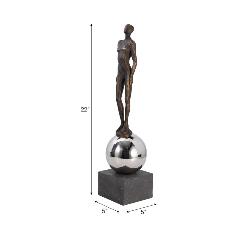 22" MALE STATUARY W STEEL SPHERE 5 x 5 x 22