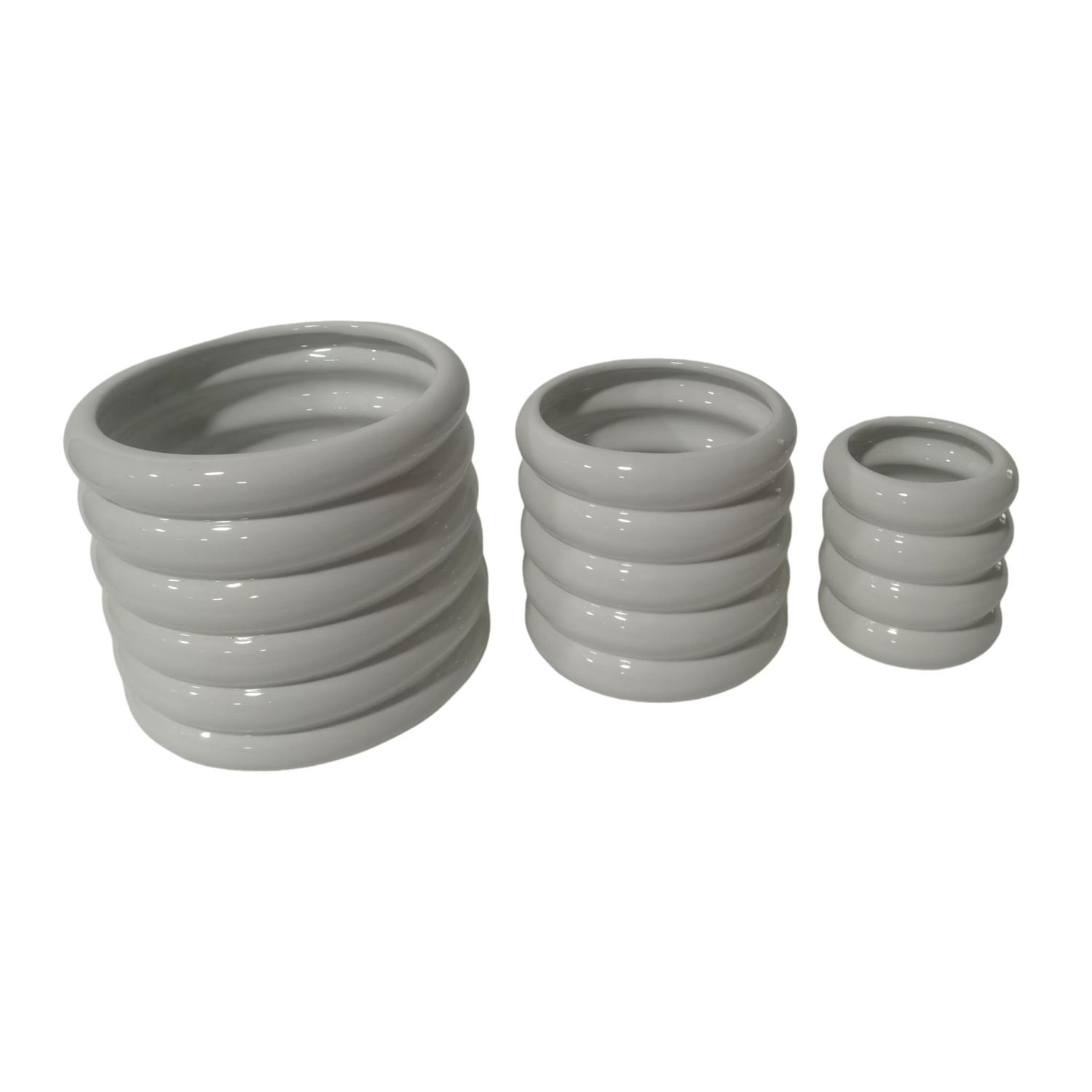 S/3 4/6/7&quot; STACKED RINGS PLANTERS, WHITE