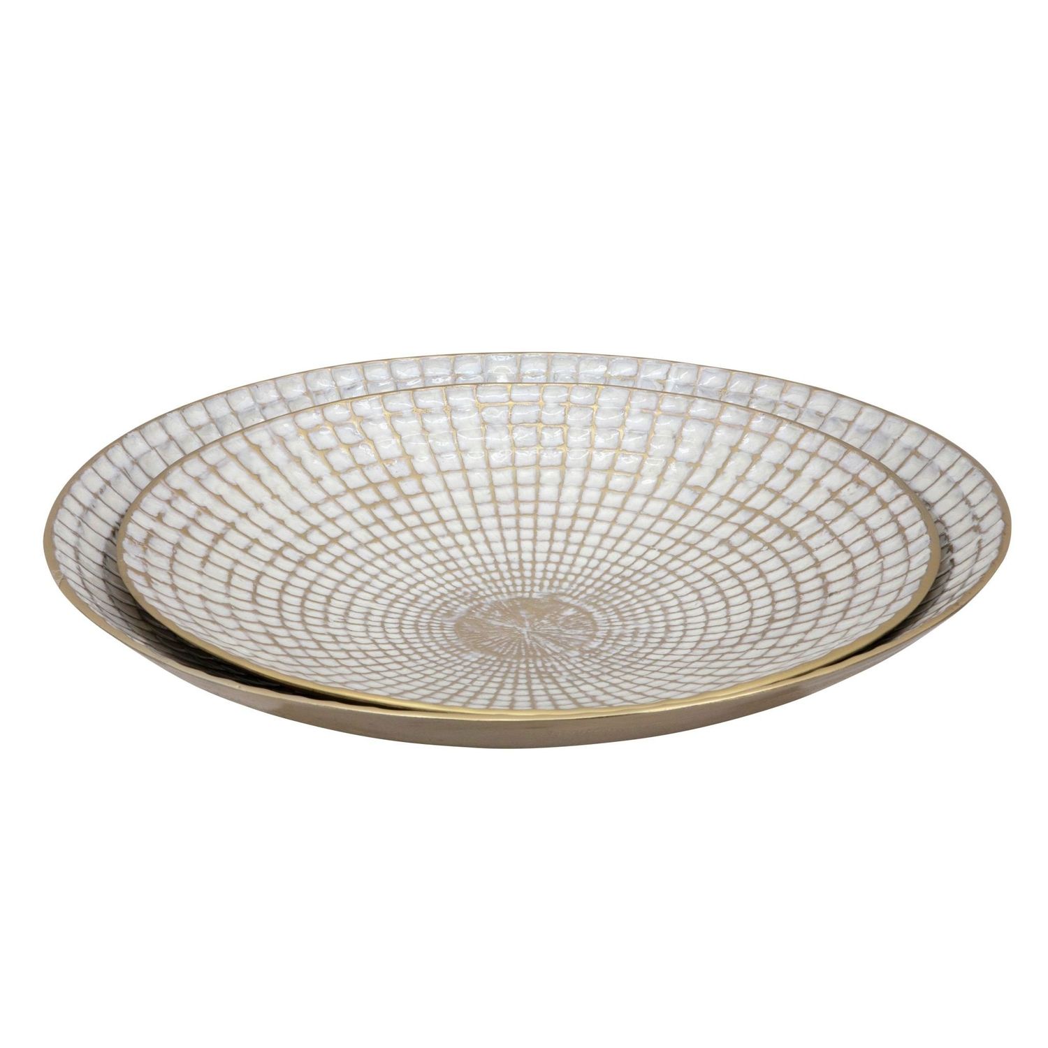 S/2 METAL 18/21&quot; ROUND PLATES, IVORY/CHAMPAGNE