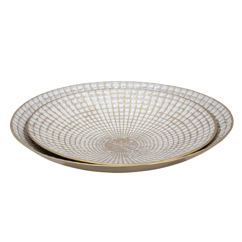 S/2 METAL 18/21&quot; ROUND PLATES, IVORY/CHAMPAGNE