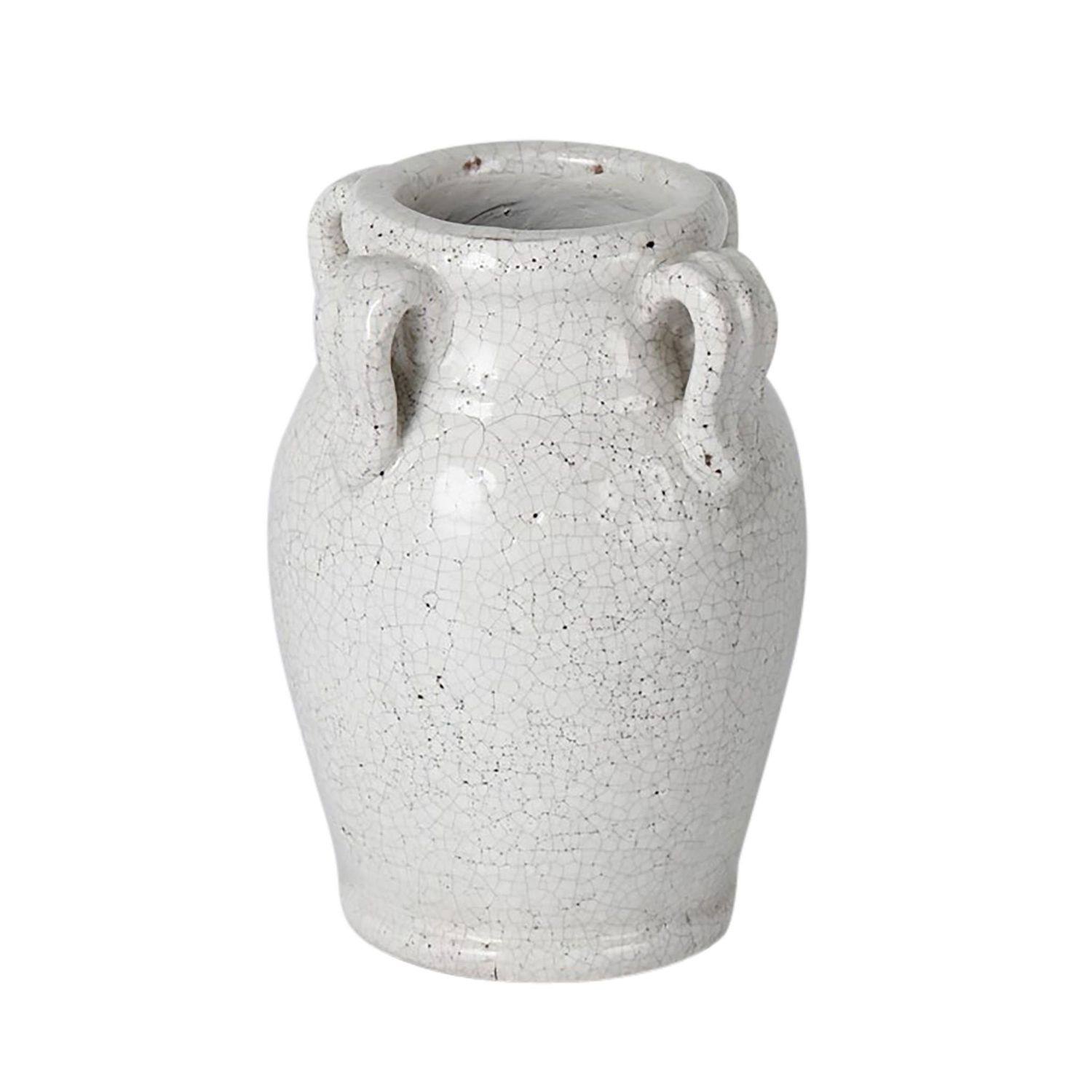 7&quot; TERRACOTTA VASE WITH HANDLES, WHITE CRACKLE