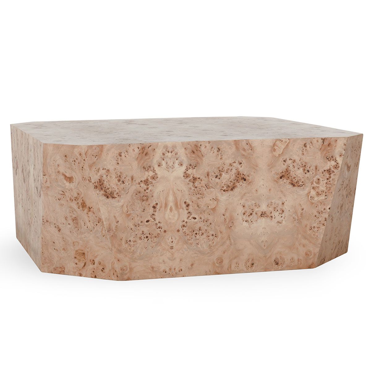 BURL WOOD 42&quot; COFFEE TABLE NATURAL 41.75 W X 42 D X 16.50 H
