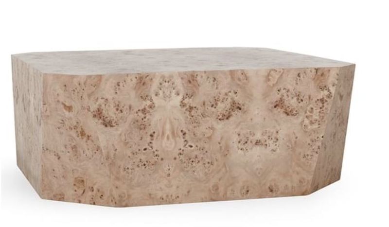 BURL WOOD 42" COFFEE TABLE NATURAL 41.75 W X 42 D X 16.50 H