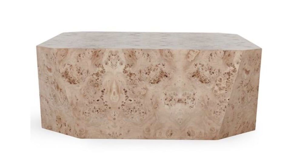 BURL WOOD 42&quot; COFFEE TABLE NATURAL 41.75 W X 42 D X 16.50 H