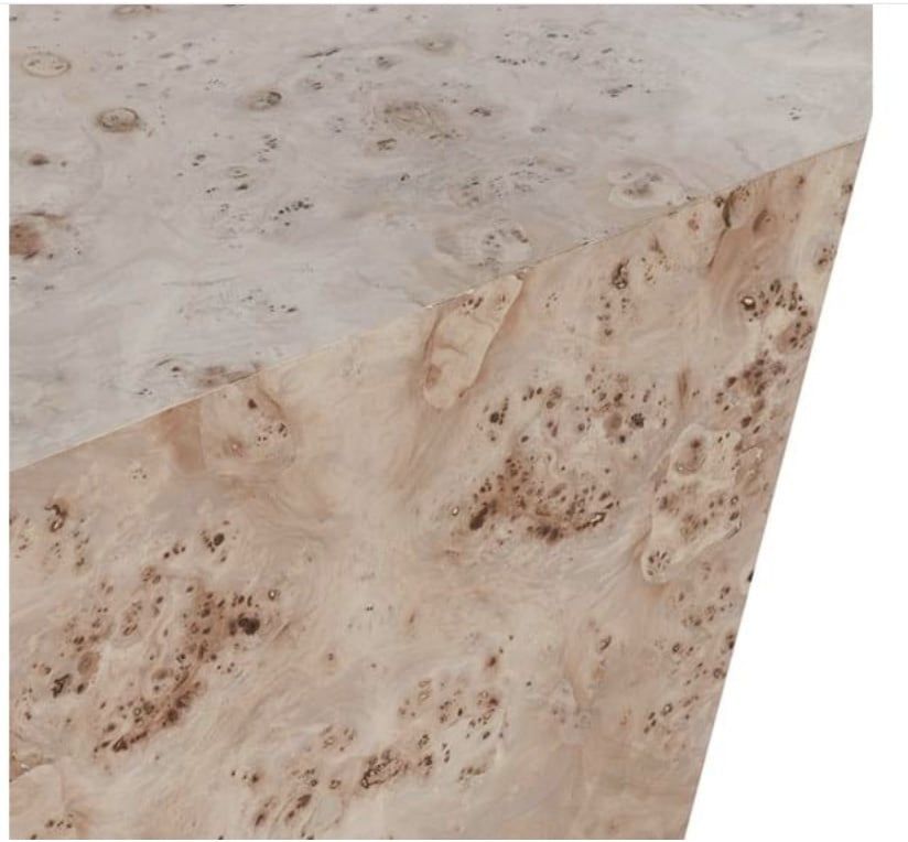 BURL WOOD 42&quot; COFFEE TABLE NATURAL 41.75 W X 42 D X 16.50 H