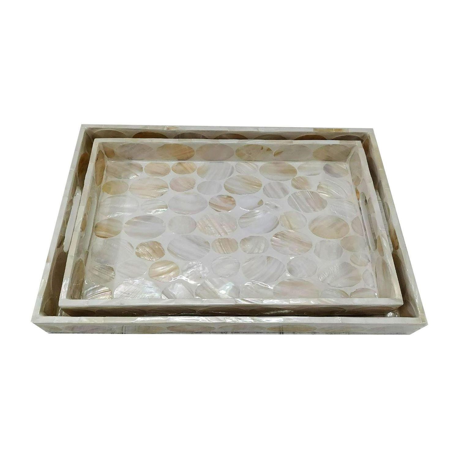 NATURAL CAPIZ TRAYS (18x12x2) Set  Of 2 (16x10x2)
