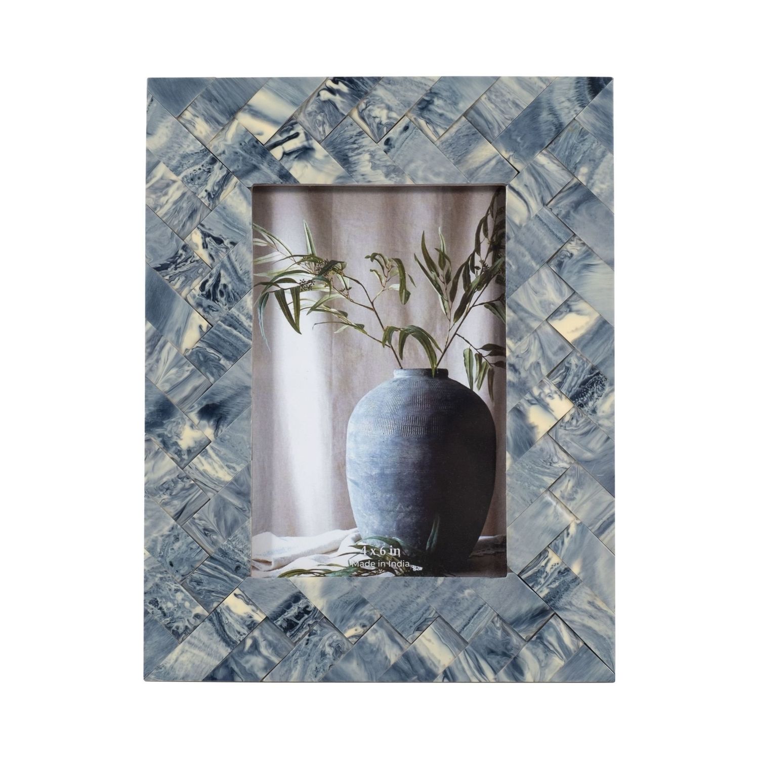 Blue and Ivory Hand Crafted 4x6 Photo Frame