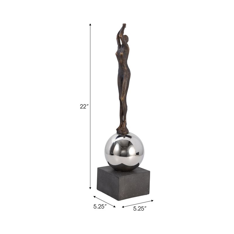 22" FEMALE STATUARY W STEEL SPHERE 5 x 5 x 22