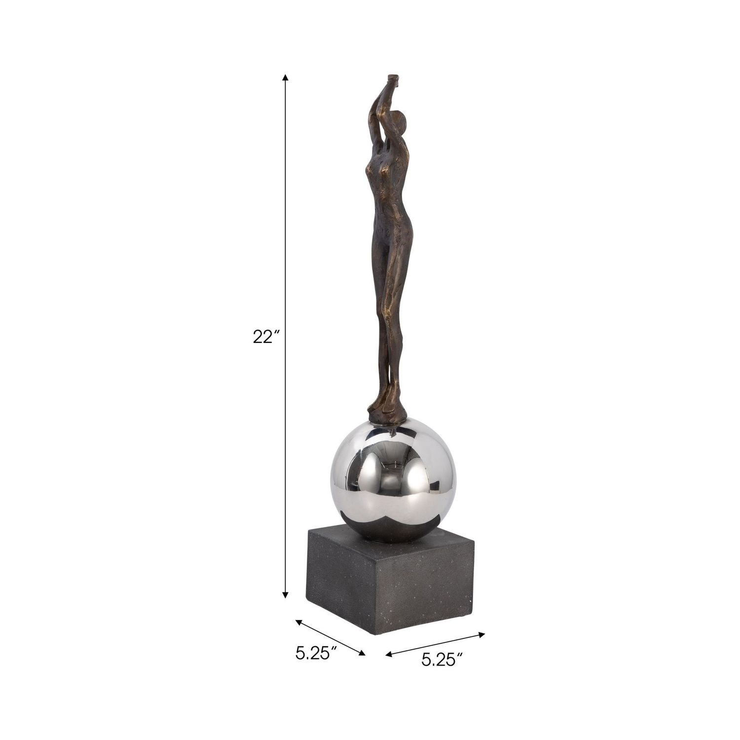 22&quot;  FEMALE STATUARY W STEEL SPHERE	 5 x 5 x 22