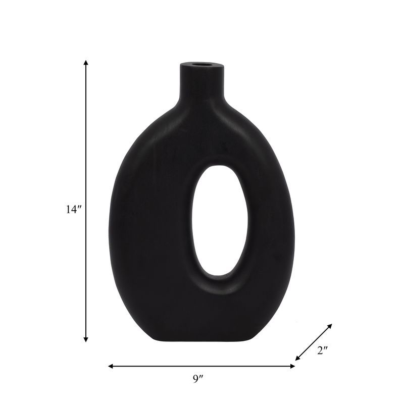 WOOD, 14"H CUT-OUT VASE, BLACK 7 x 2 x 14