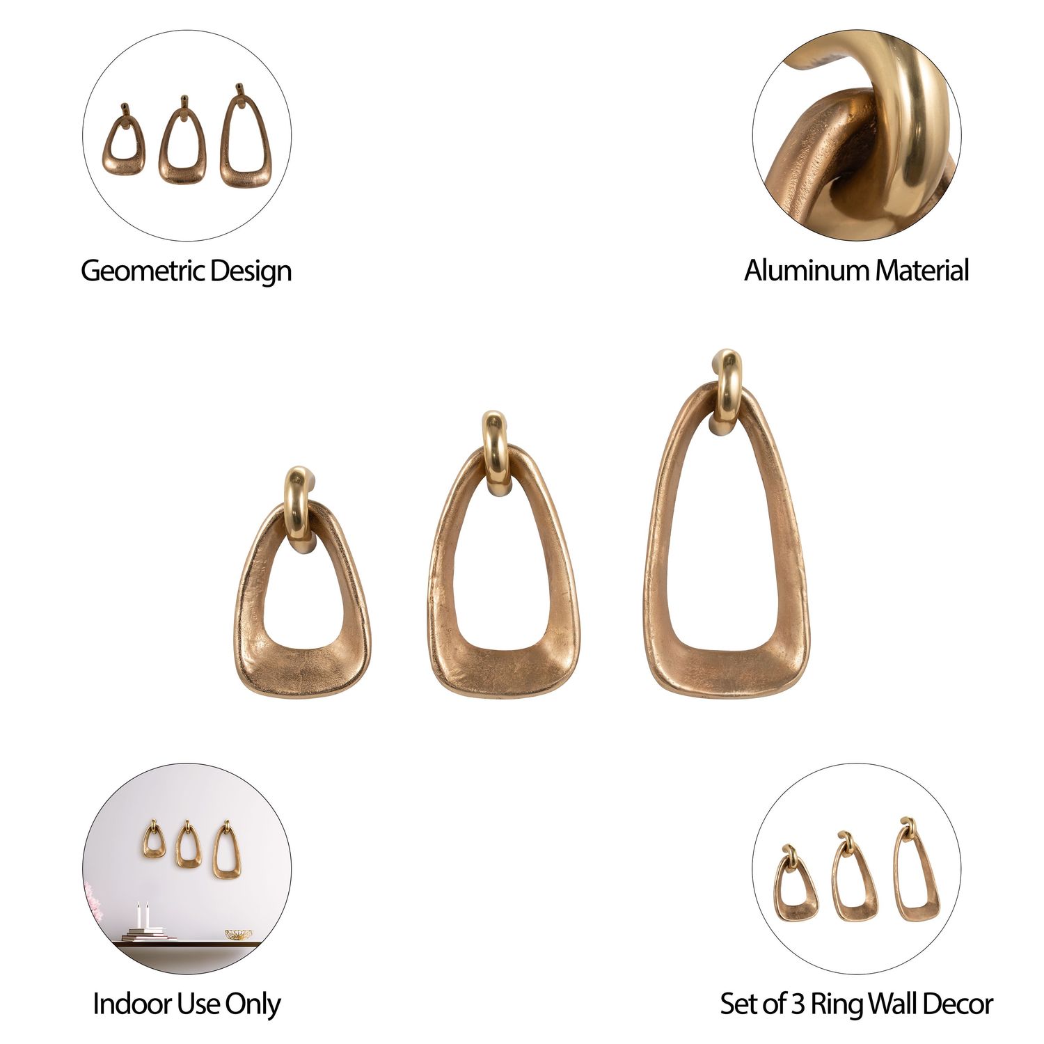 Golden Metal Teardrop Wall Decor Set of 3  (12,15,19&quot;)