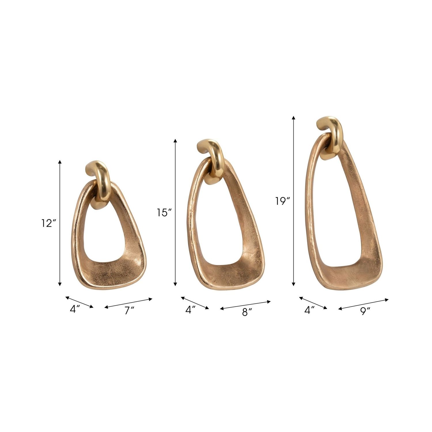 Golden Metal Teardrop Wall Decor Set of 3  (12,15,19&quot;)