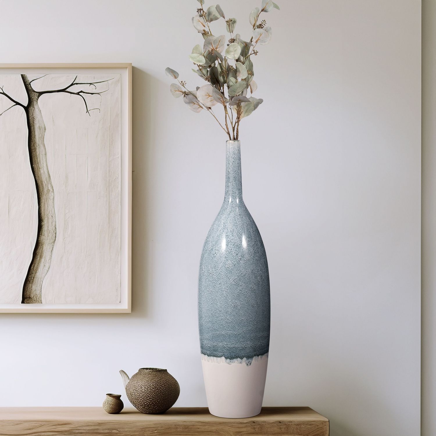 30&quot; KASHION LARGE BLUE CERAMIC VASE