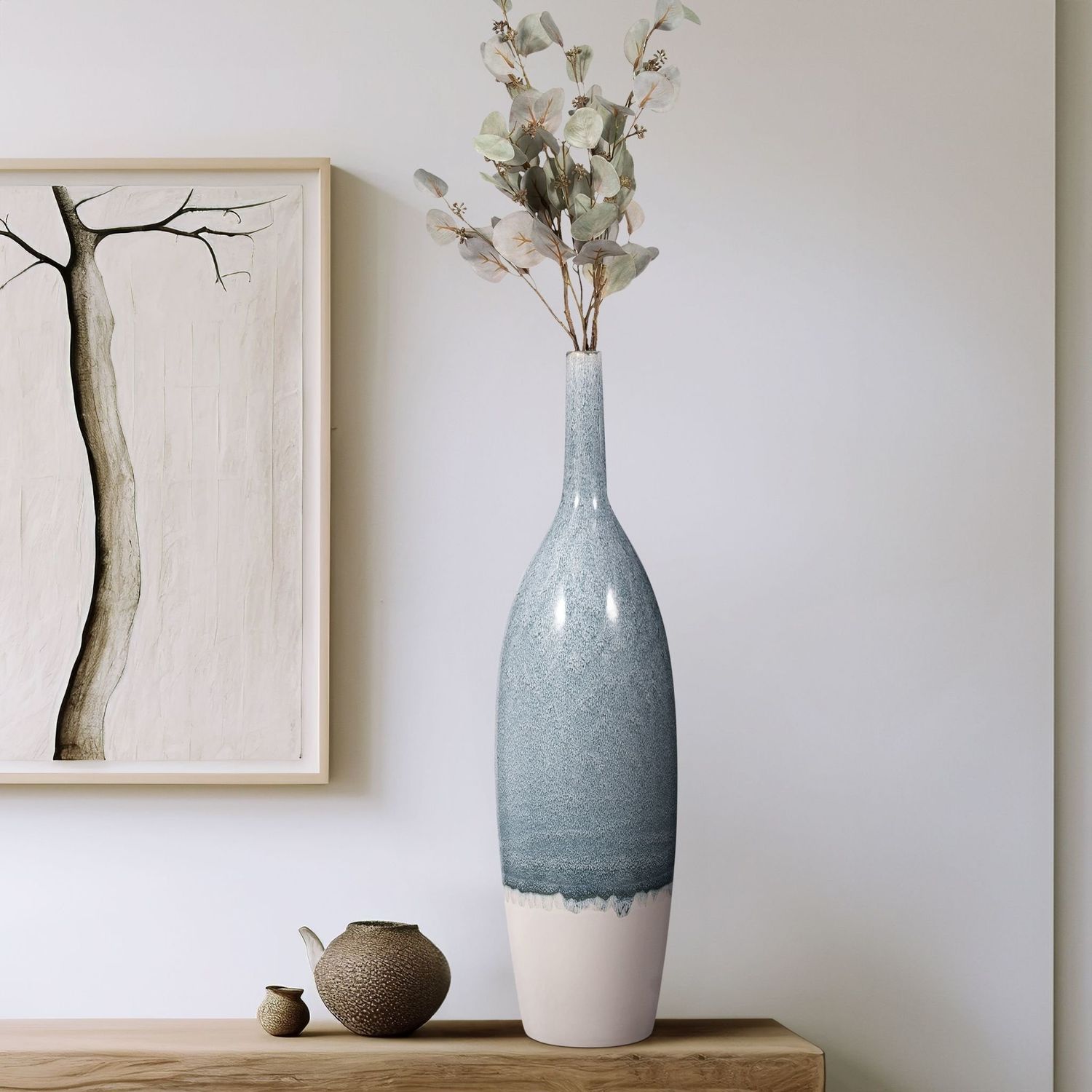 30&quot; KASHION LARGE BLUE CERAMIC VASE