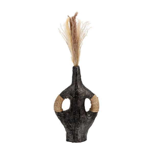 TERRACOTTA 14&quot;H, DOUBLE HANDLE W/TWINE VASE, BLK