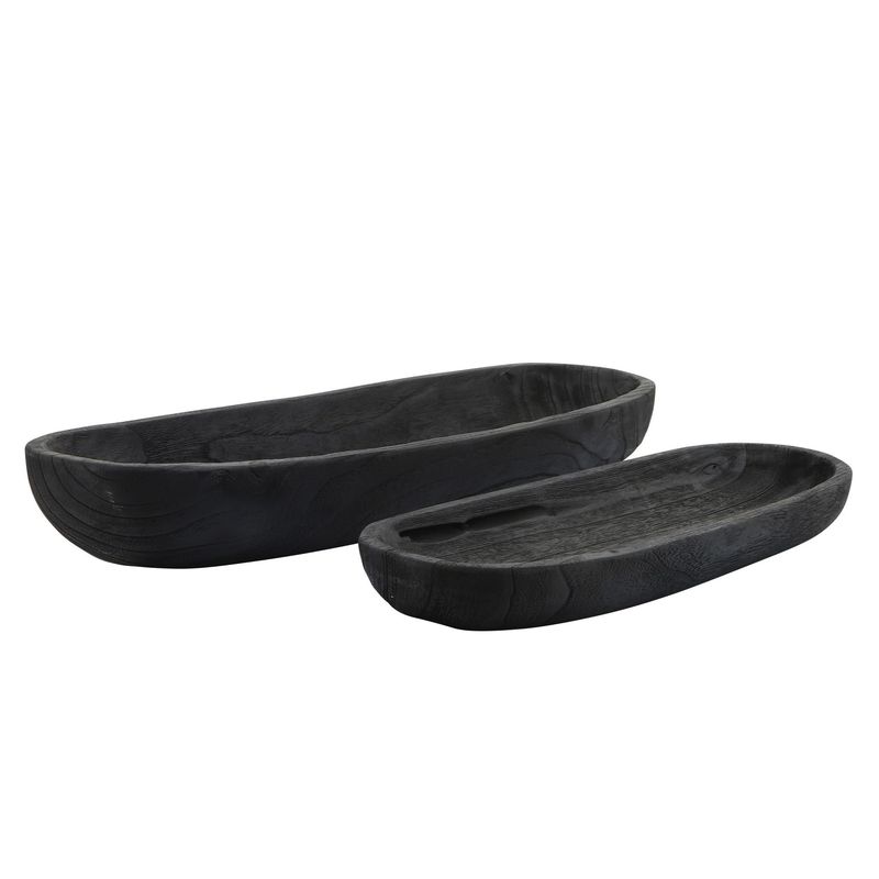 S/2 18/24 WOOD DECOR PLATES, BLACK