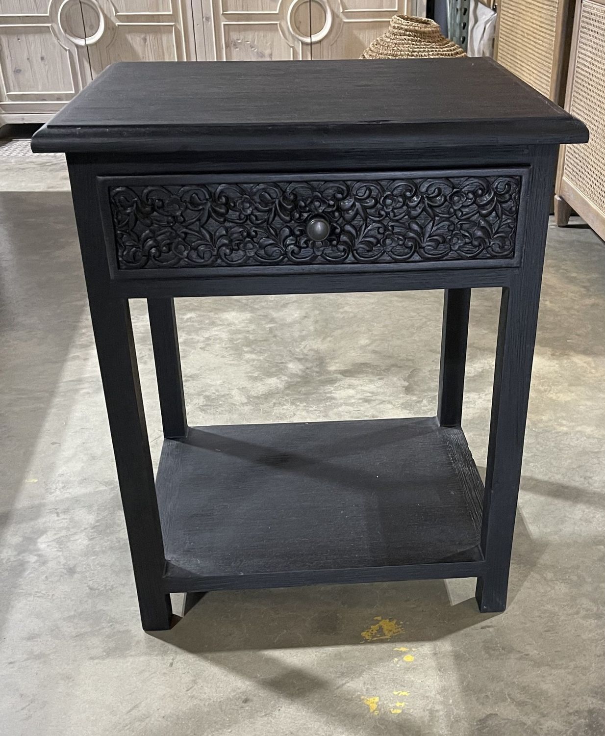 Carved Nightstand, Black 23.5x18x28.5