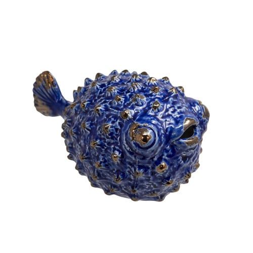Blue Ceramic Puffer Fish 8&quot;