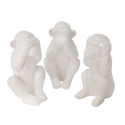 Ceramic 12&quot; Monkeys-White S/3