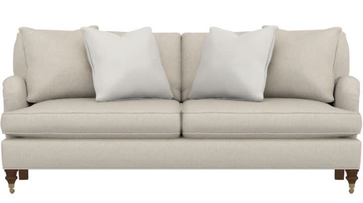 Brooke Bench Cushion Sofa -86L x 37D x 35H-  107CR-77 (HH), Turned Leg w/castors Latte
