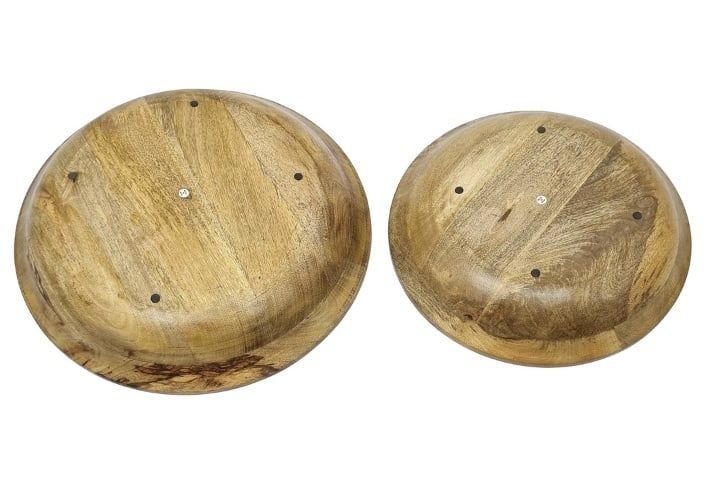 Enamel &amp; Mangowood Rd Bowl 2 PC set wht &amp; nat 17.75x17.5x2.75 and 15x15x2.5