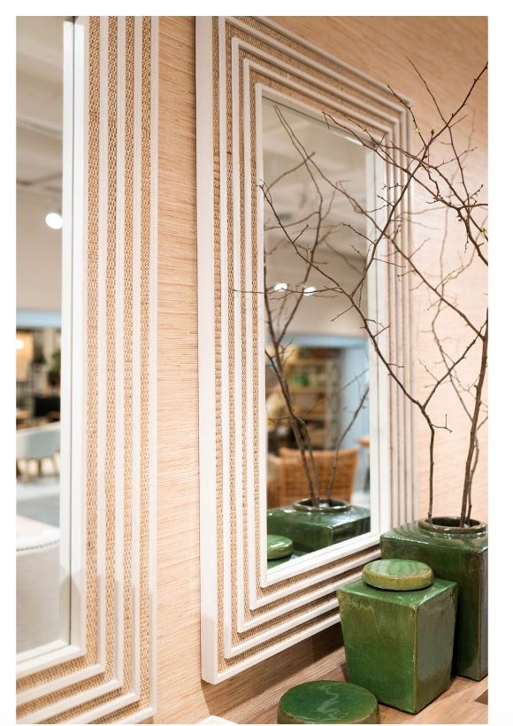Rectangular Mirror With Rattan Inset 35x1.5x59