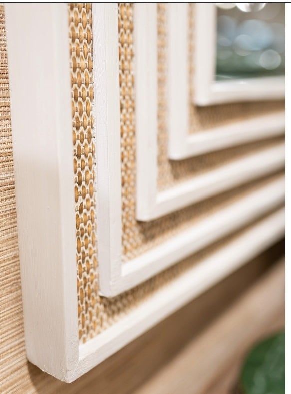 Rectangular Mirror With Rattan Inset 35x1.5x59