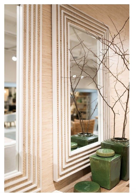 Rectangular Mirror With Rattan Inset 35x1.5x59