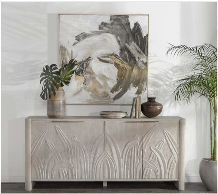 Palms  Mango Wood 4Dr Cabinet White Wash 82 W X 19 D X 37 H