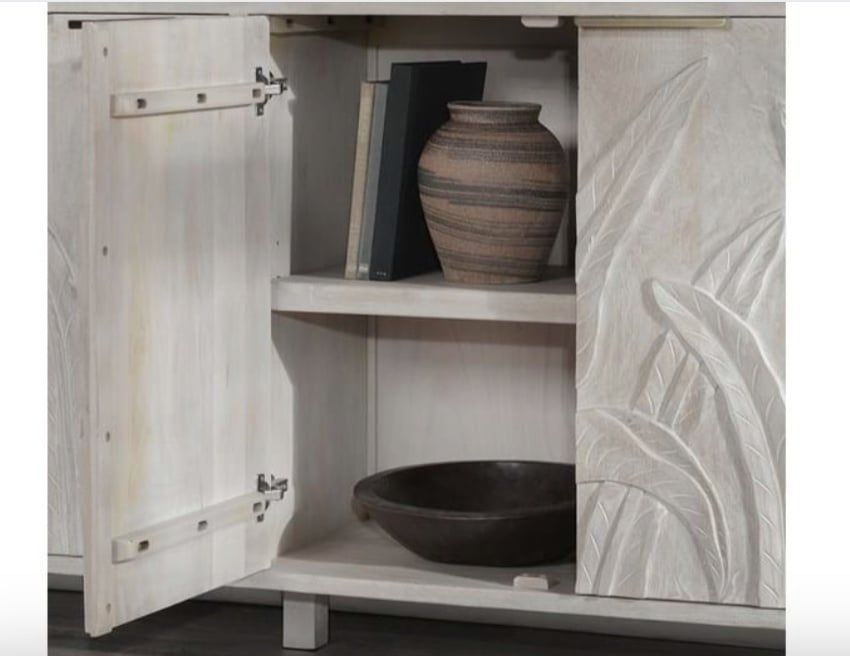 Palms  Mango Wood 4Dr Cabinet White Wash 82 W X 19 D X 37 H