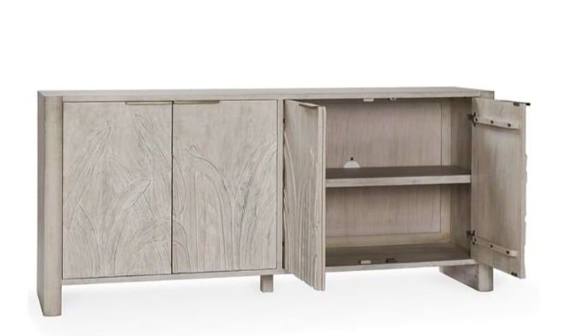 Palms  Mango Wood 4Dr Cabinet White Wash 82 W X 19 D X 37 H