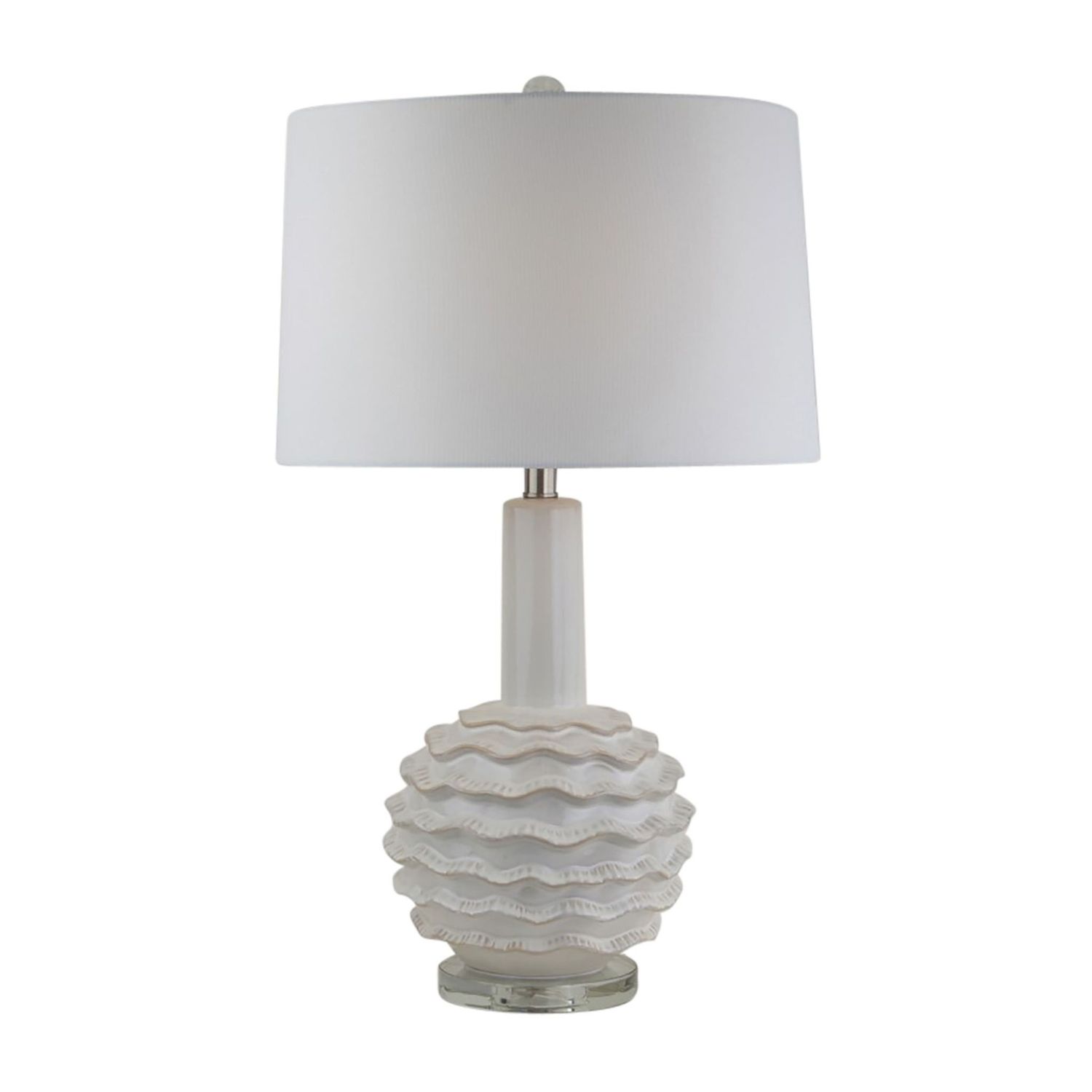 27&quot; RUFFLES TABLE LAMP CRYSTAL BASE, WHITE