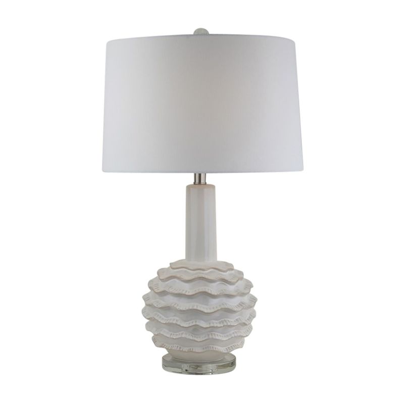 27&quot; RUFFLES TABLE LAMP CRYSTAL BASE, WHITE