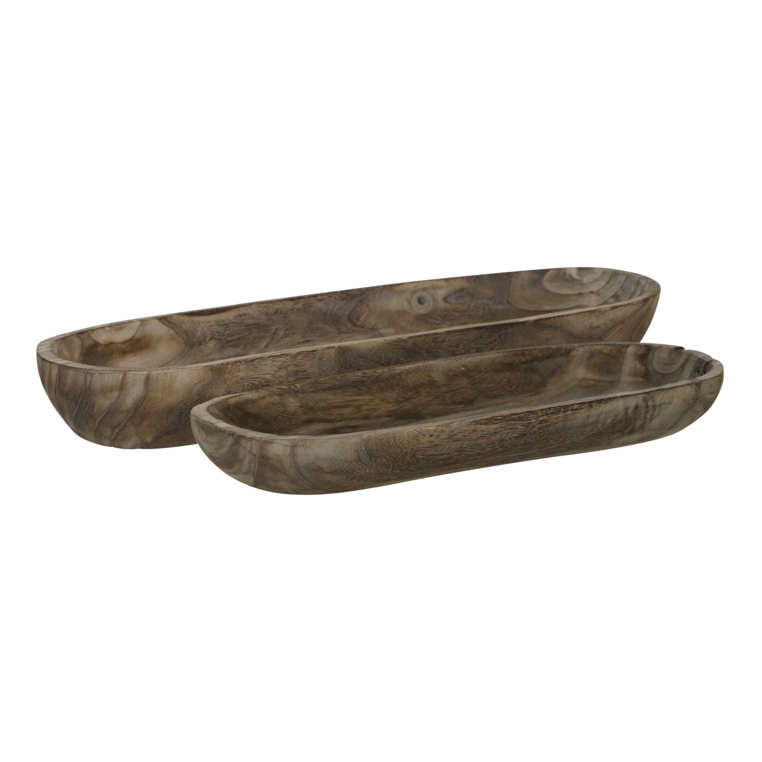 SET OF 2 WOOD DECOR BOWLS  GRAY 18/24 X 6&quot; W 3&quot; H